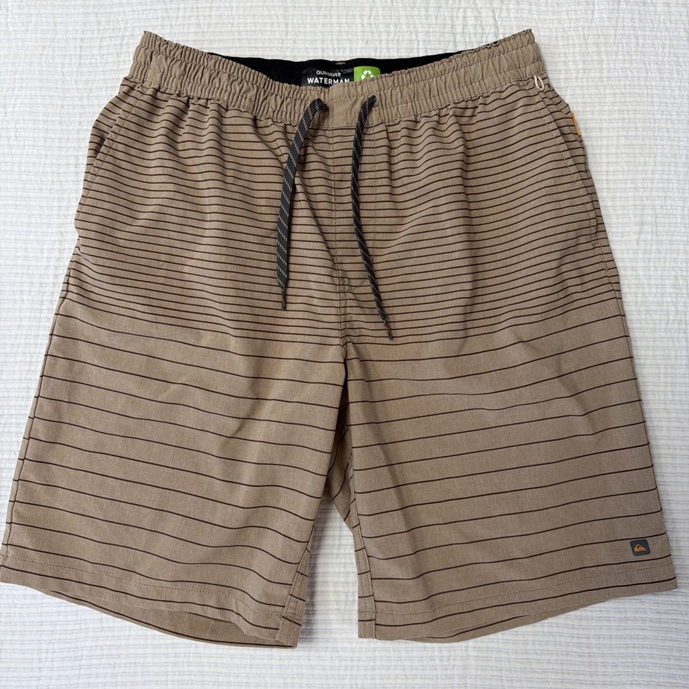 Quicksilver Waterman Brown Striped Mens Board Shorts Bathing Suit Medium